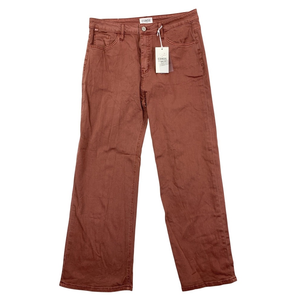 Ceros Super Hight Rise Wide Leg Jeans Women's Size 31 Brown Casual Stretch NWT